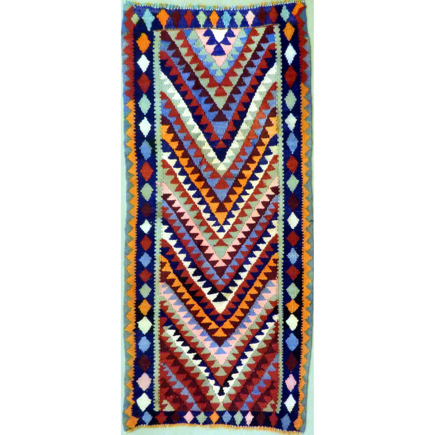 One Of The Kind Authentic Hand-Knotted Sanandaj Vintage Kilim 7'6" X 3'8"